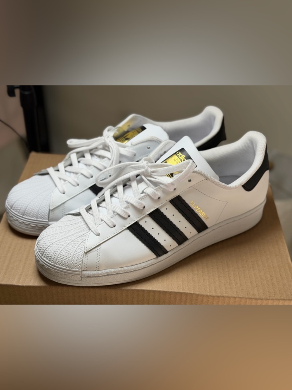 adidas White Sneakers with Black Stripes and Gold Logo Size 13 - Picture 3 of 4